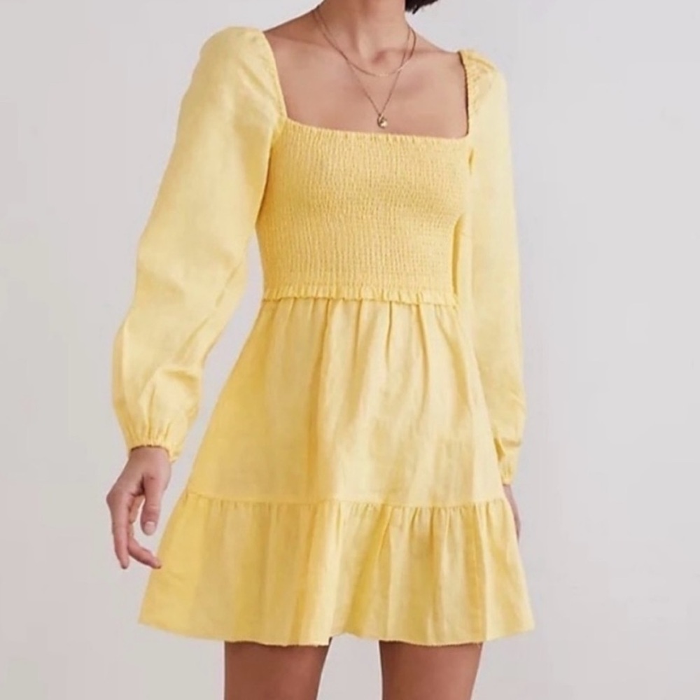 Wilfred by Aritzia Tempest Smocked Mini Dress XS Linen